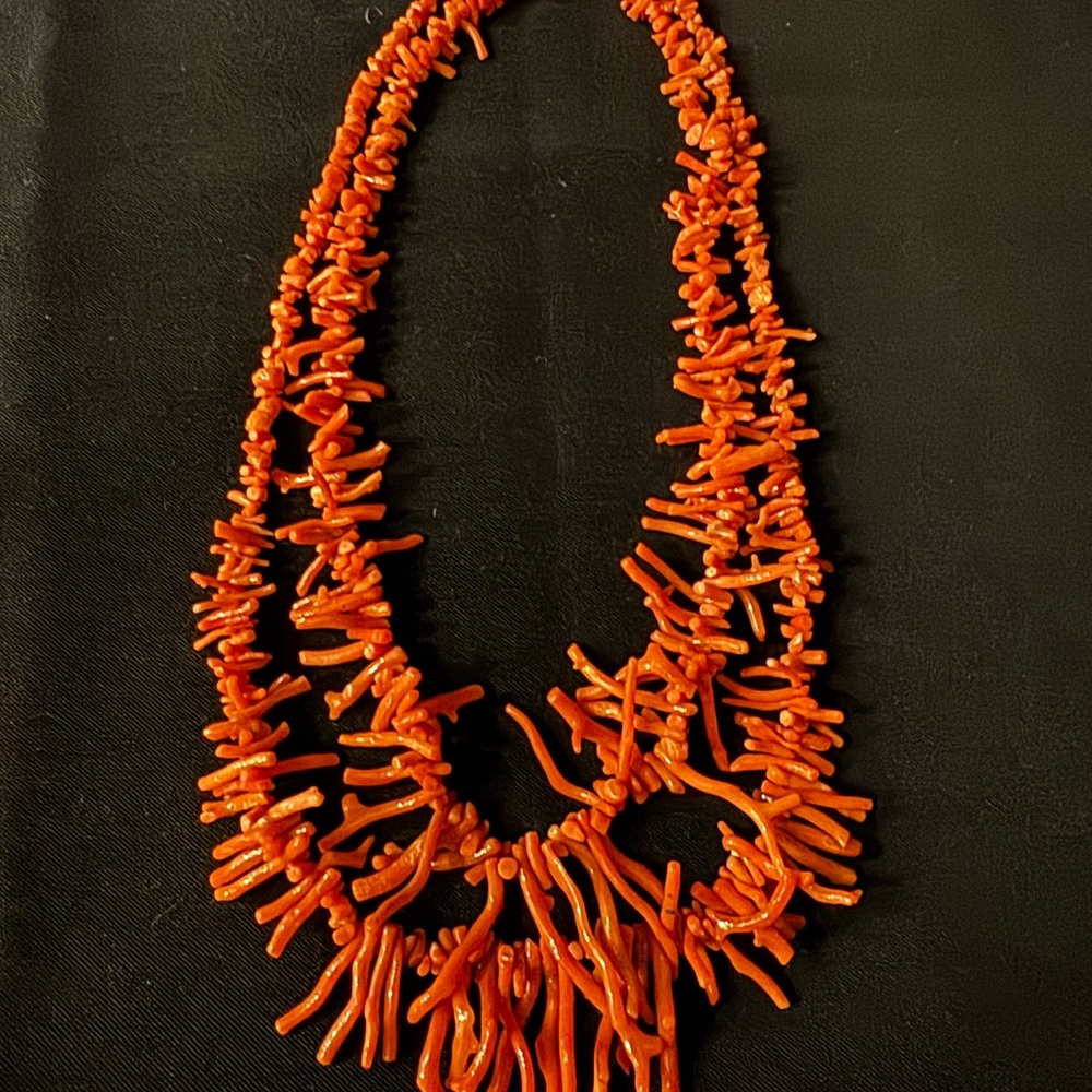 Vintage Two Strand Vibrant Orange Coral Necklace